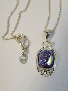 Gorgeous VTG Signed Sajen sterling silver druzy quartz pendant necklace 18"